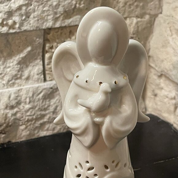 Belleek Living 6” Ivory & Gold Angel Of Peace Figurine Ceramic Tree Topper - Picture 5 of 9